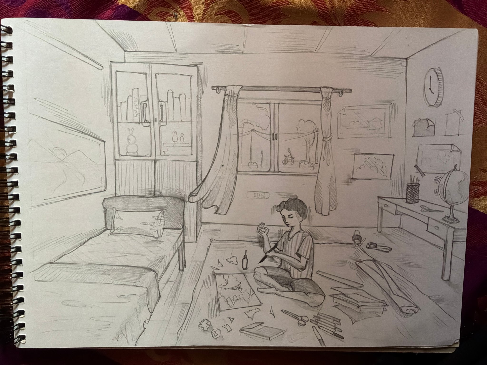 Student sketch for the practice prompt “Rohan's Art Project”.