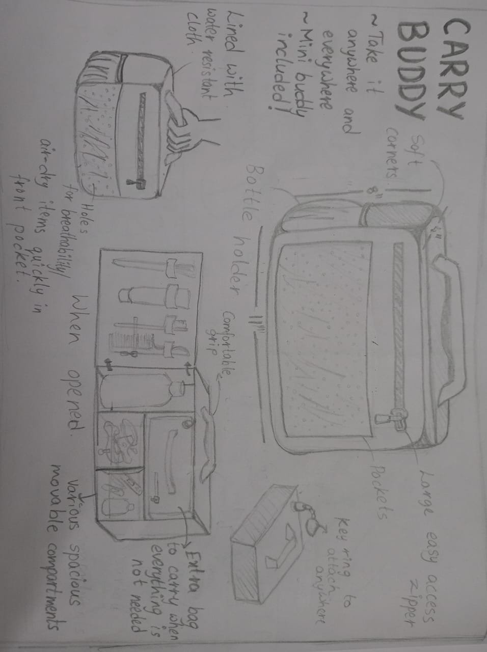 Student sketch for UCEED 2026 Part B Question 2 (Product Design).