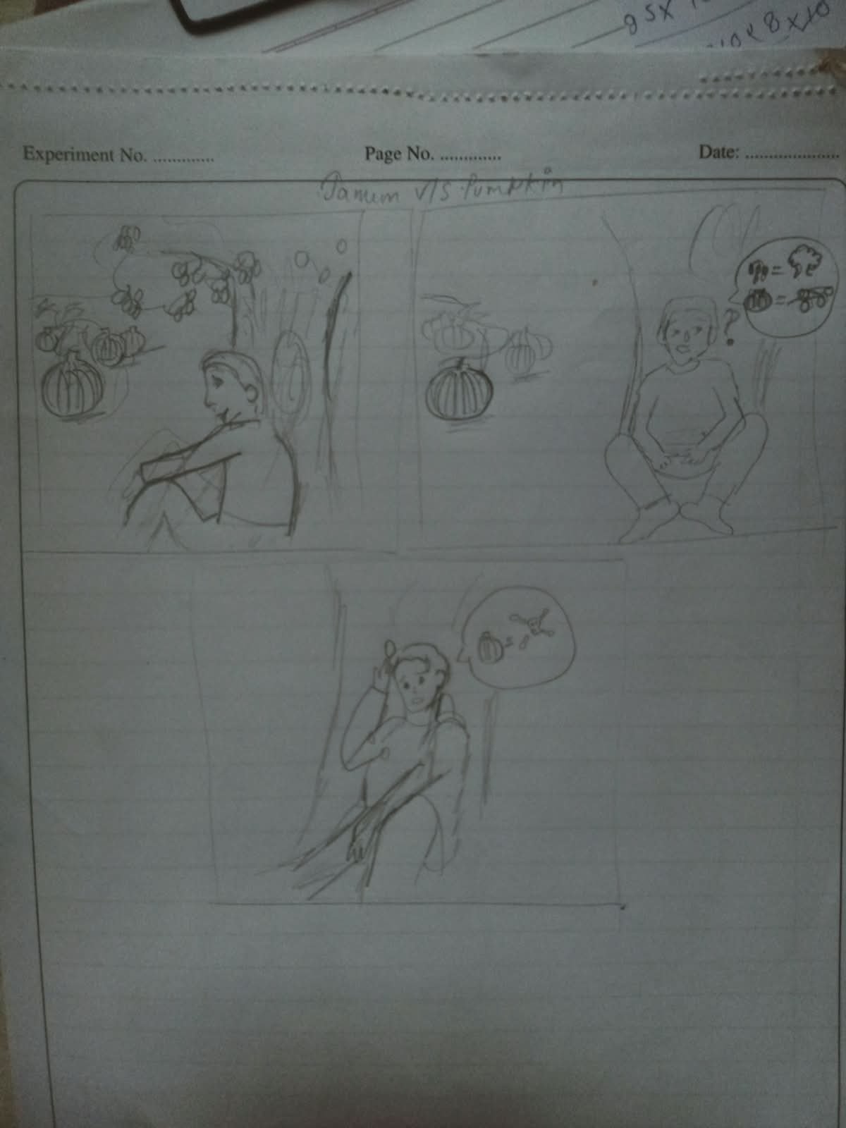 Student sketch for NID 2020 Part B “Jamun and Pumpkin Story Sequence” by Aditijain Aditijain.