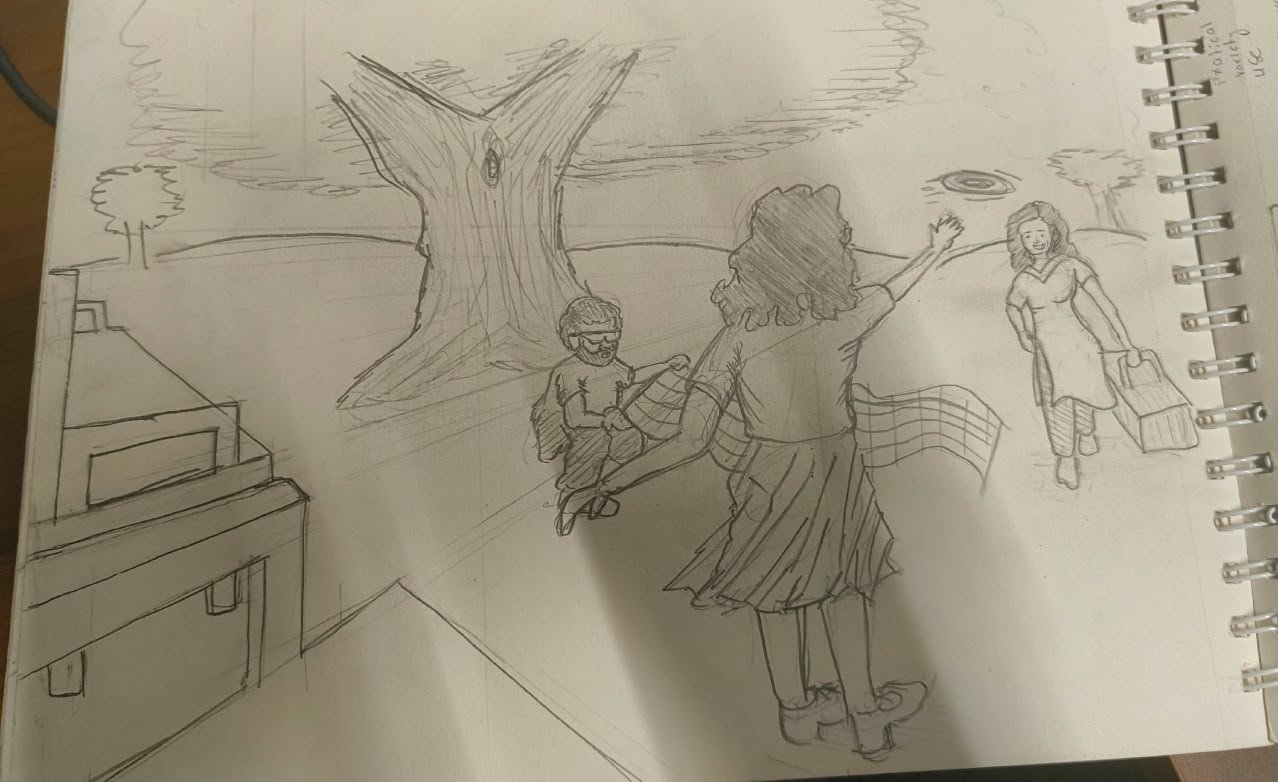 Student sketch for the practice prompt “Park Family Picnic” by Sreehari A.