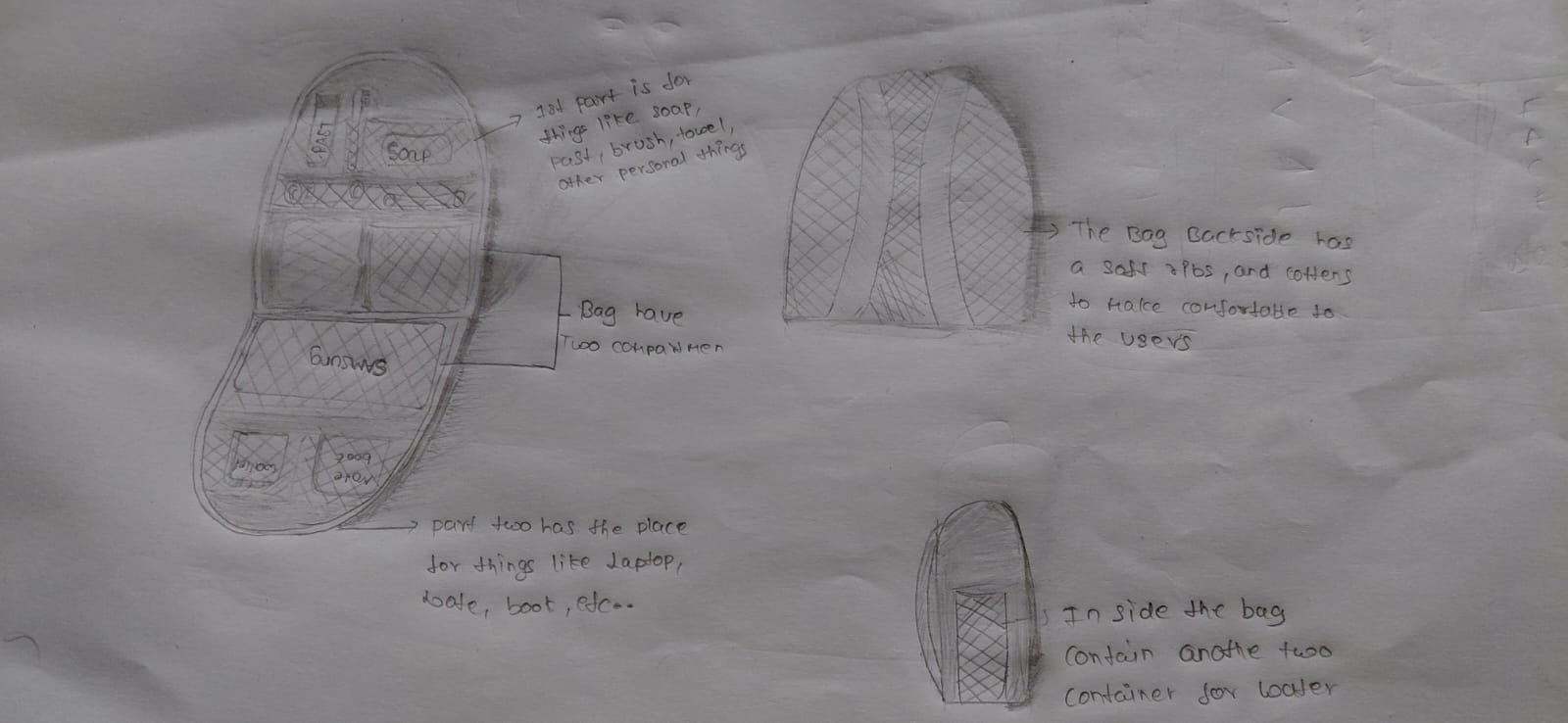 Student sketch for UCEED 2026 Part B Question 2 (Product Design).