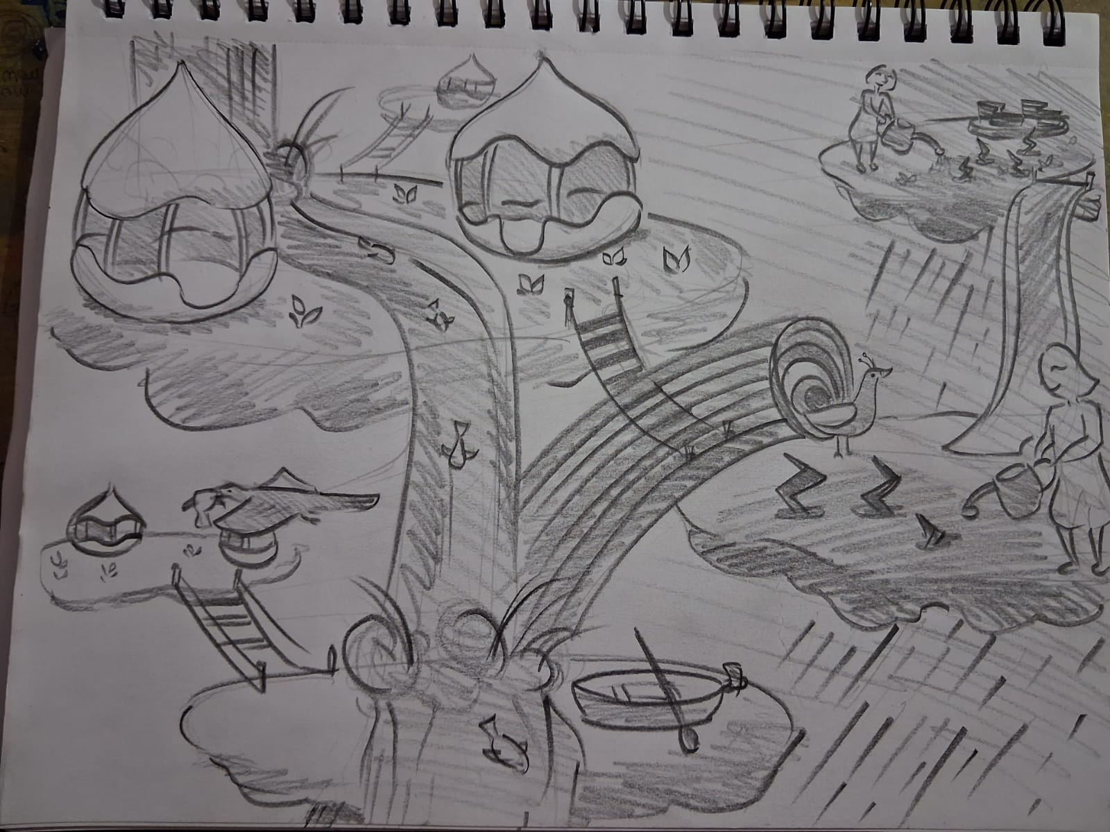 Student sketch for the practice prompt “Floating Island Dream” by Someone.
