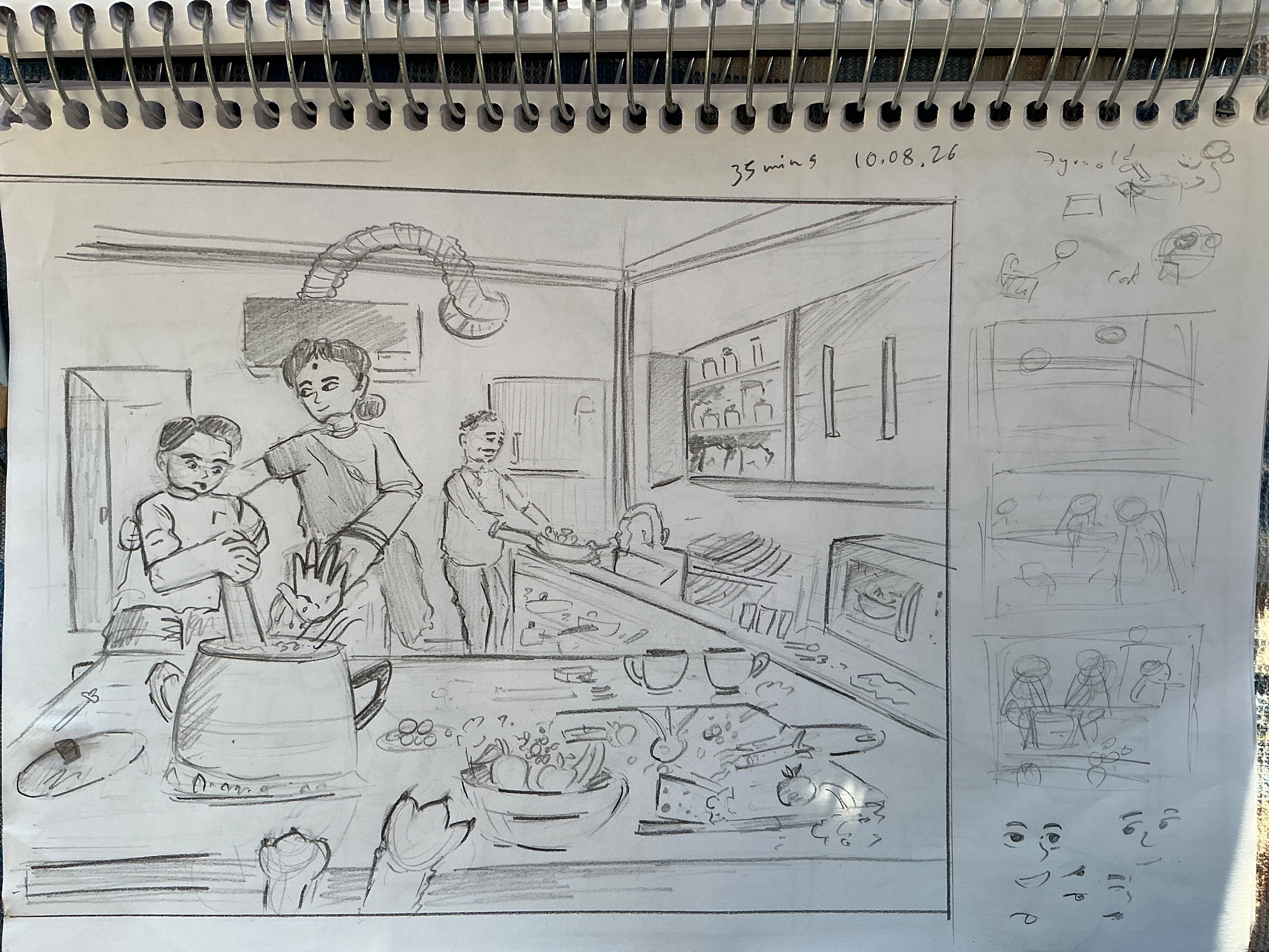 Student sketch for the practice prompt “Busy Kitchen Scene” by Gitartha protim Das.