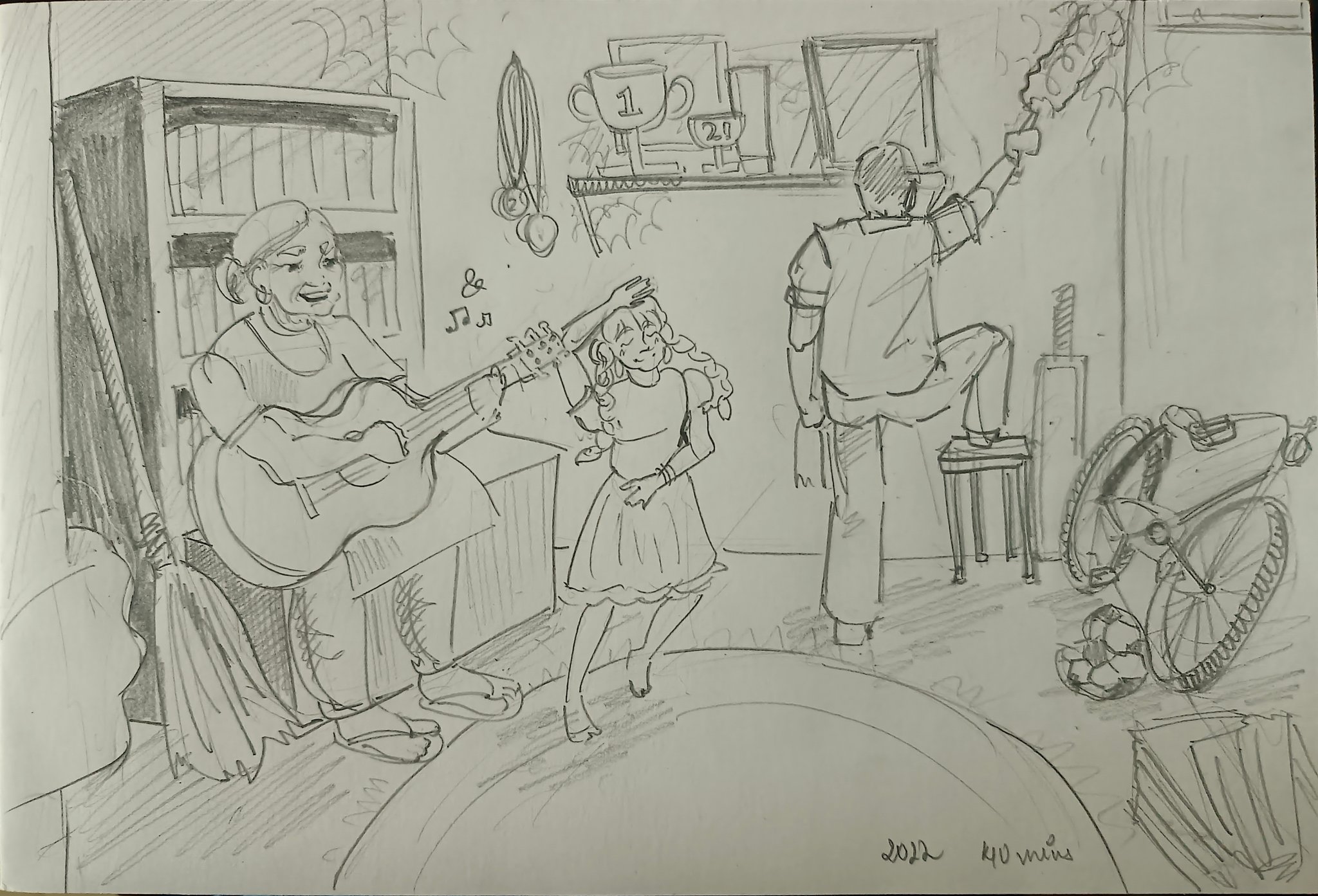 Student sketch for UCEED 2024 Part B Question 1 (Sketching).