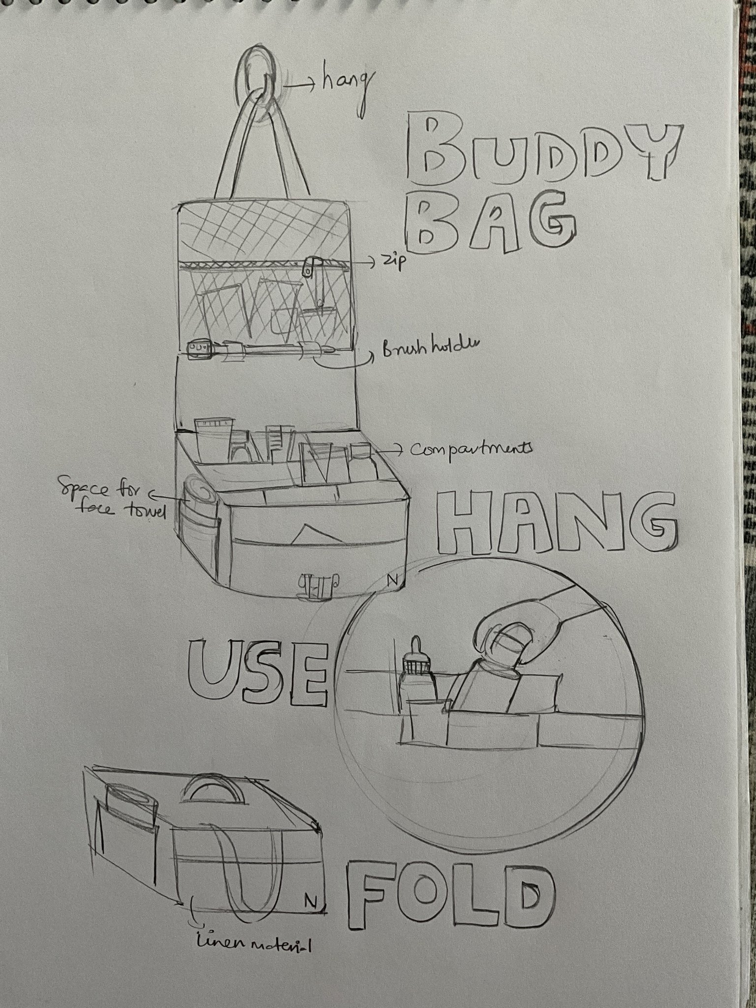 Student sketch for UCEED 2026 Part B Question 2 (Product Design) by Riya Gupta.