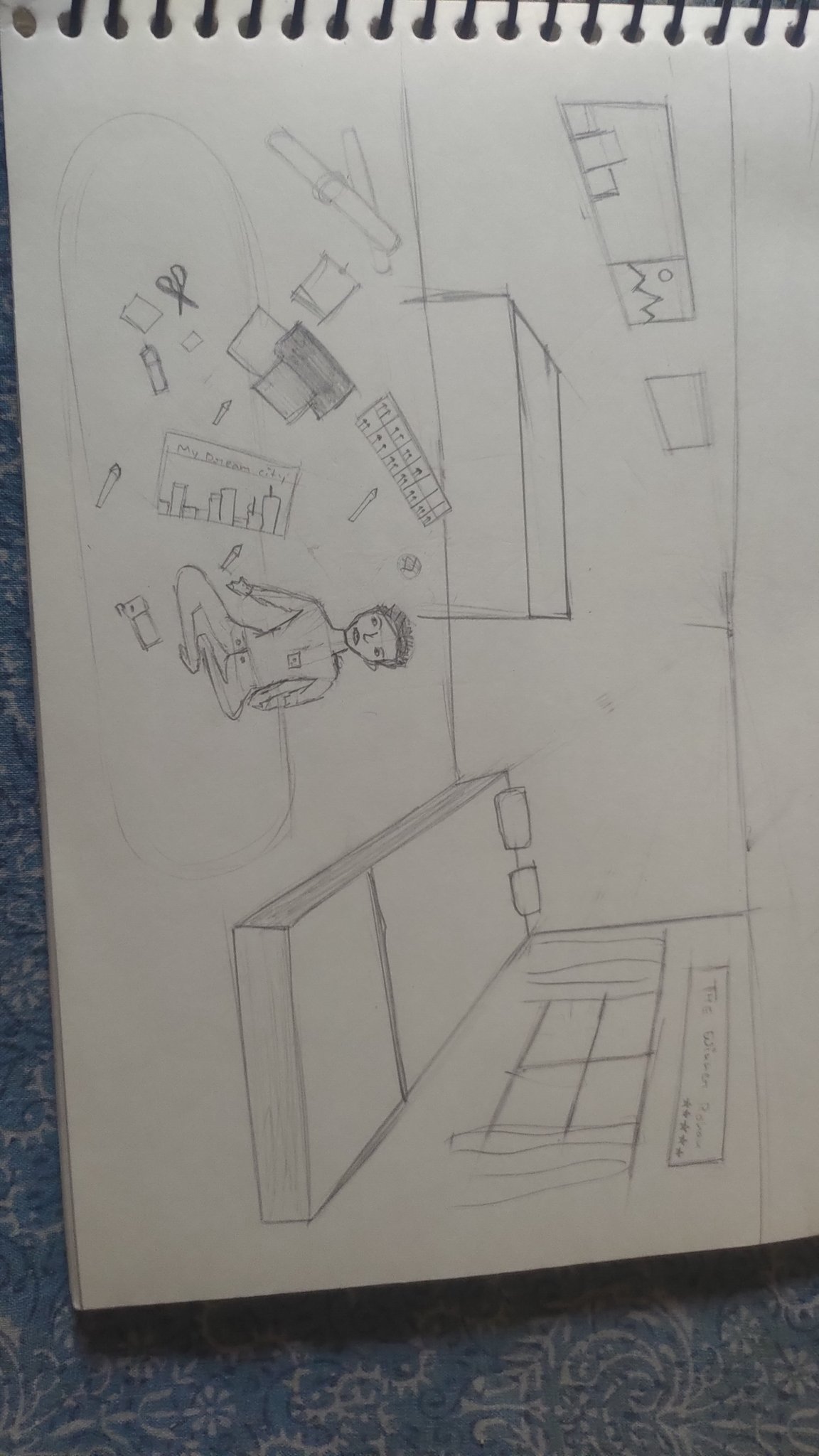 Student sketch for the practice prompt “Rohan's Art Project”.