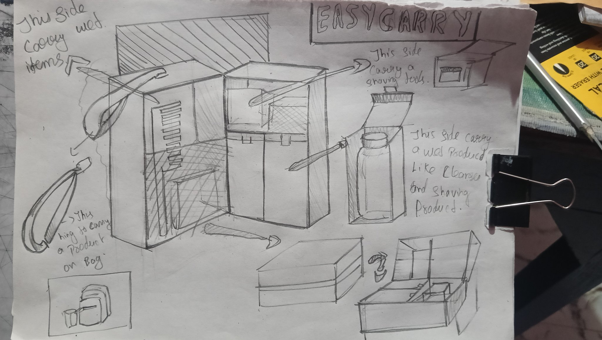 Student sketch for UCEED 2026 Part B Question 2 (Product Design).
