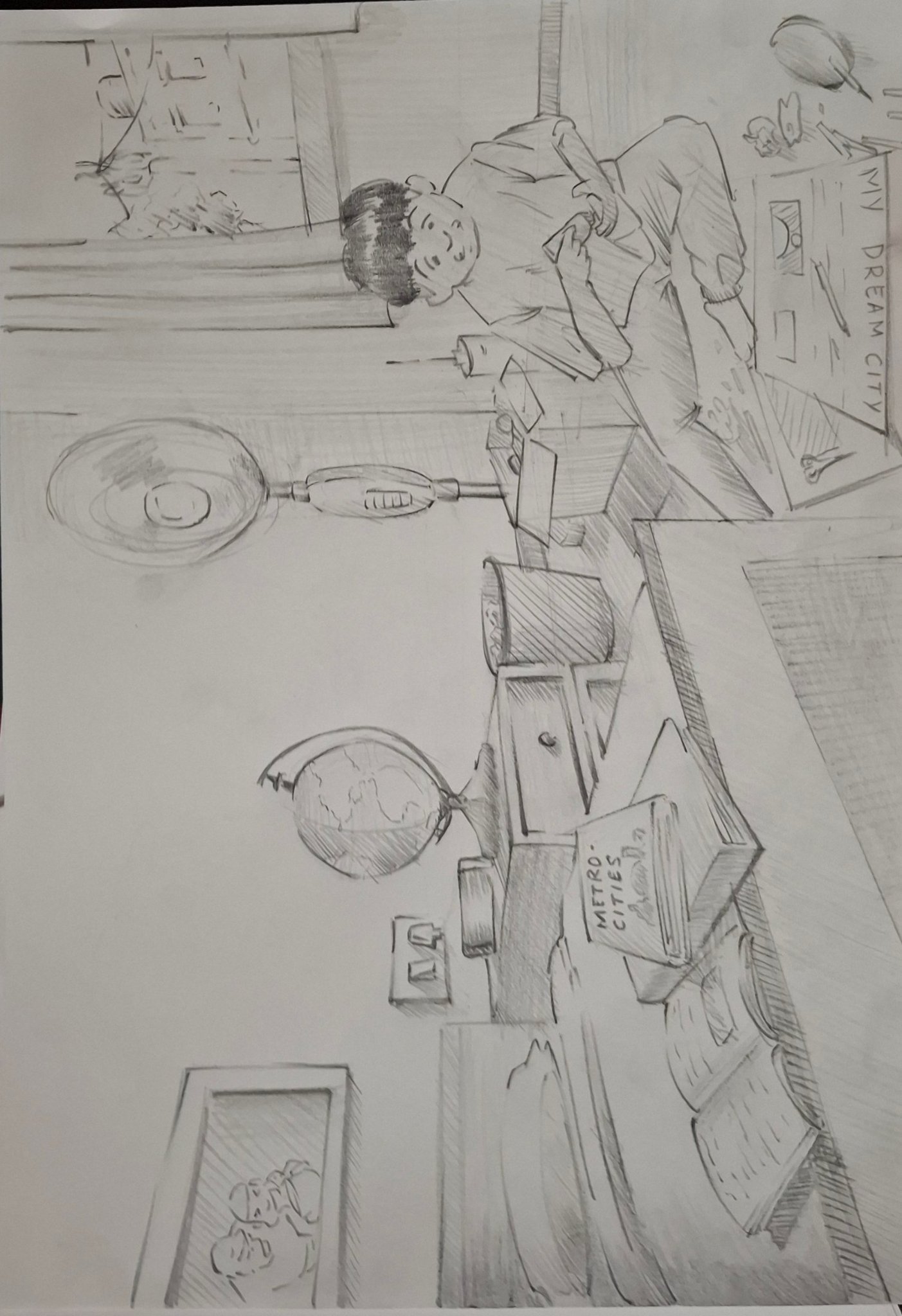 Student sketch for the practice prompt “Rohan's Art Project” by sai.