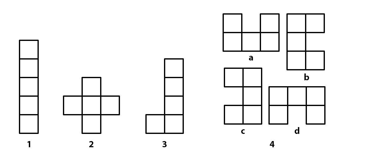 Different shapes can be generated by sticking square tiles edge to edge. The figures below show examples of FOUR unique shapes generated by sticking FIVE square tiles in the given manner. Please note that shapes a, b, c and d of example 4 are NOT DIFFERENT from each other as any of them can be generated by simple operation(s) of rotation or flipping the others. What is the total number of unique shapes (including the four shown) that can be generated by sticking FIVE square tiles along their edges?