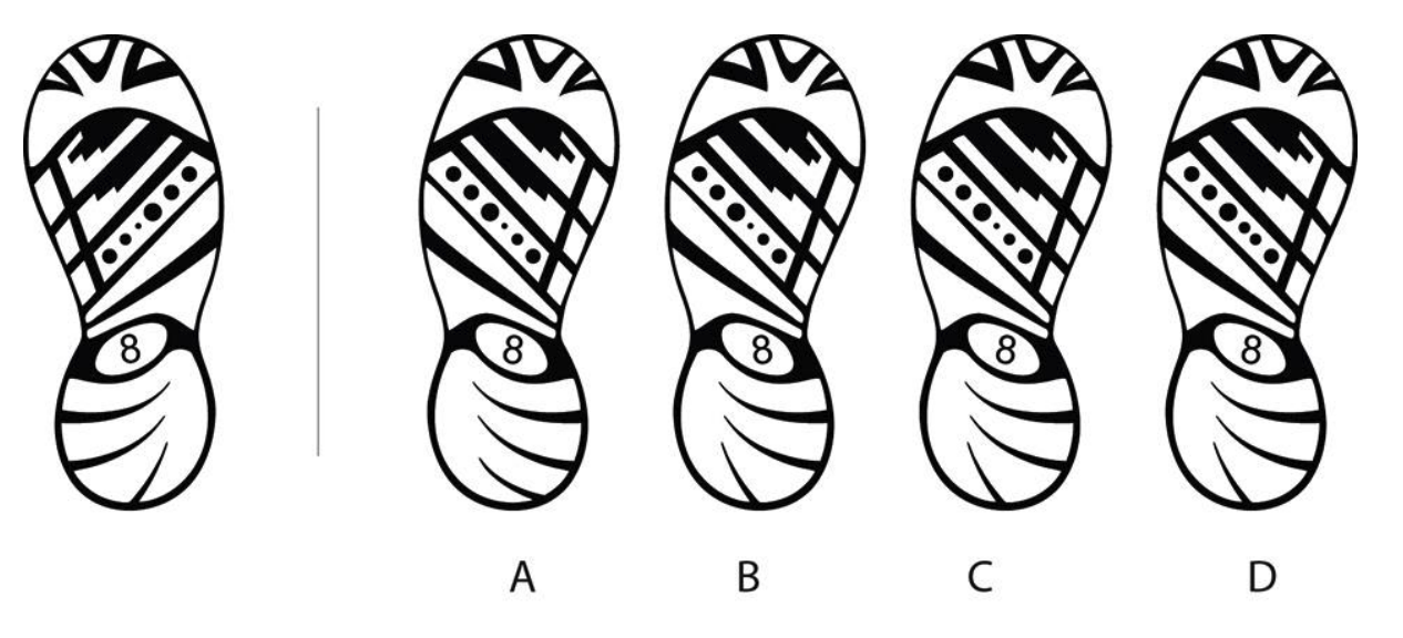 Find out the right pair for the shoe shown on the left from the given options.
