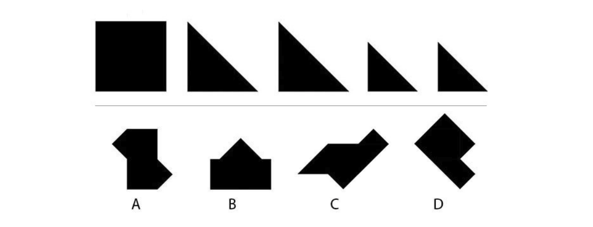One square and 4 triangles given below are used to make shapes without overlapping. Among the options, which is the shape that CANNOT be made?