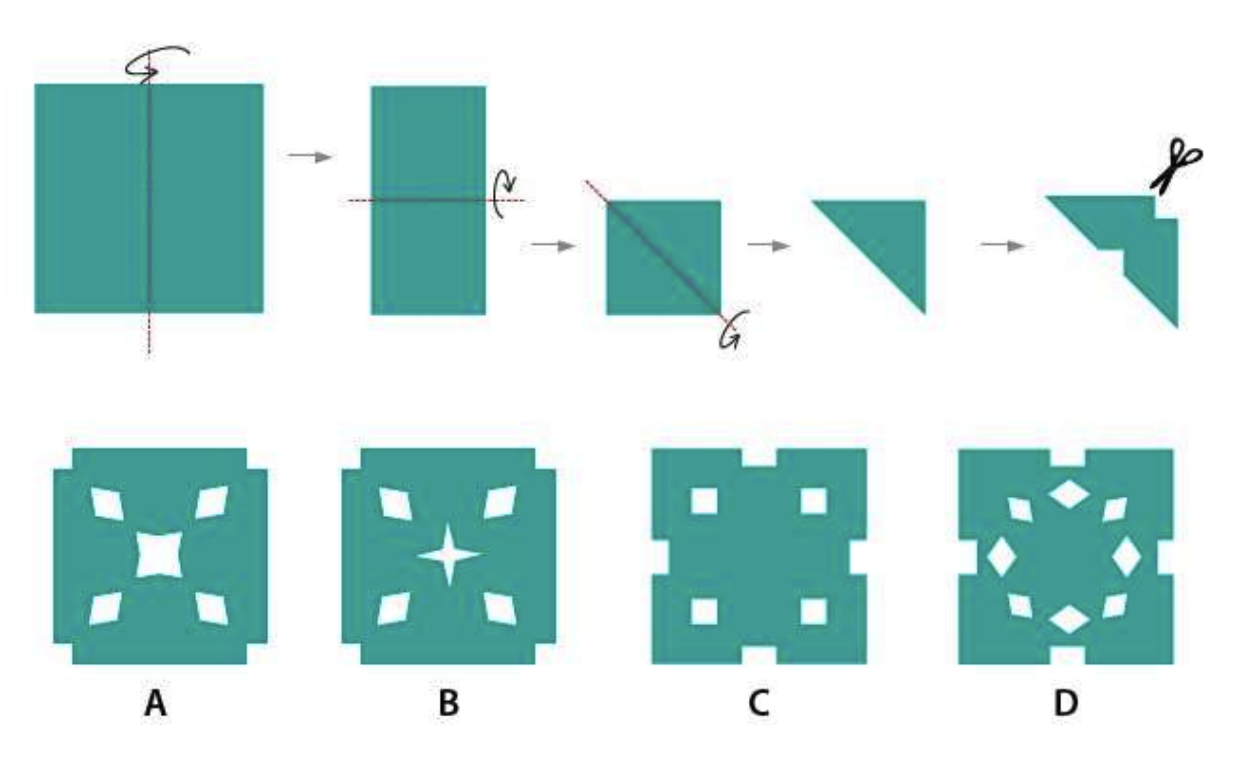 A piece of paper is folded and cut as shown below. Which is the correct option when the paper is unfolded?