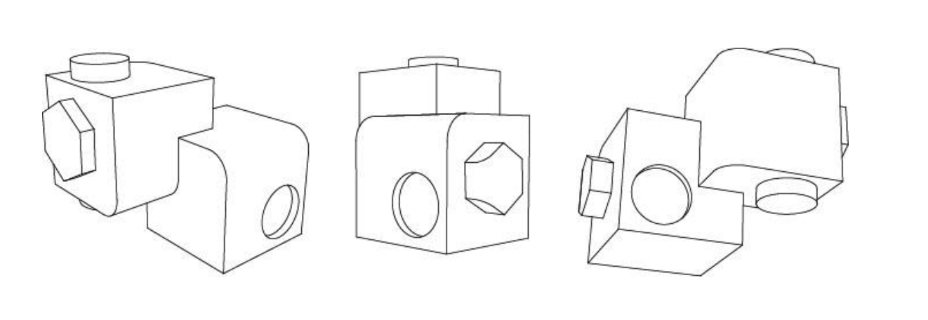 Shown below are three perspective views of a solid object. How many surfaces does the object have? Assume hidden surfaces to be flat.