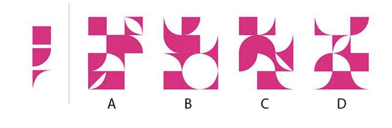 Shown on the left are three tiles. Which option(s) can be made using only these tiles? Rotations of tiles are allowed.