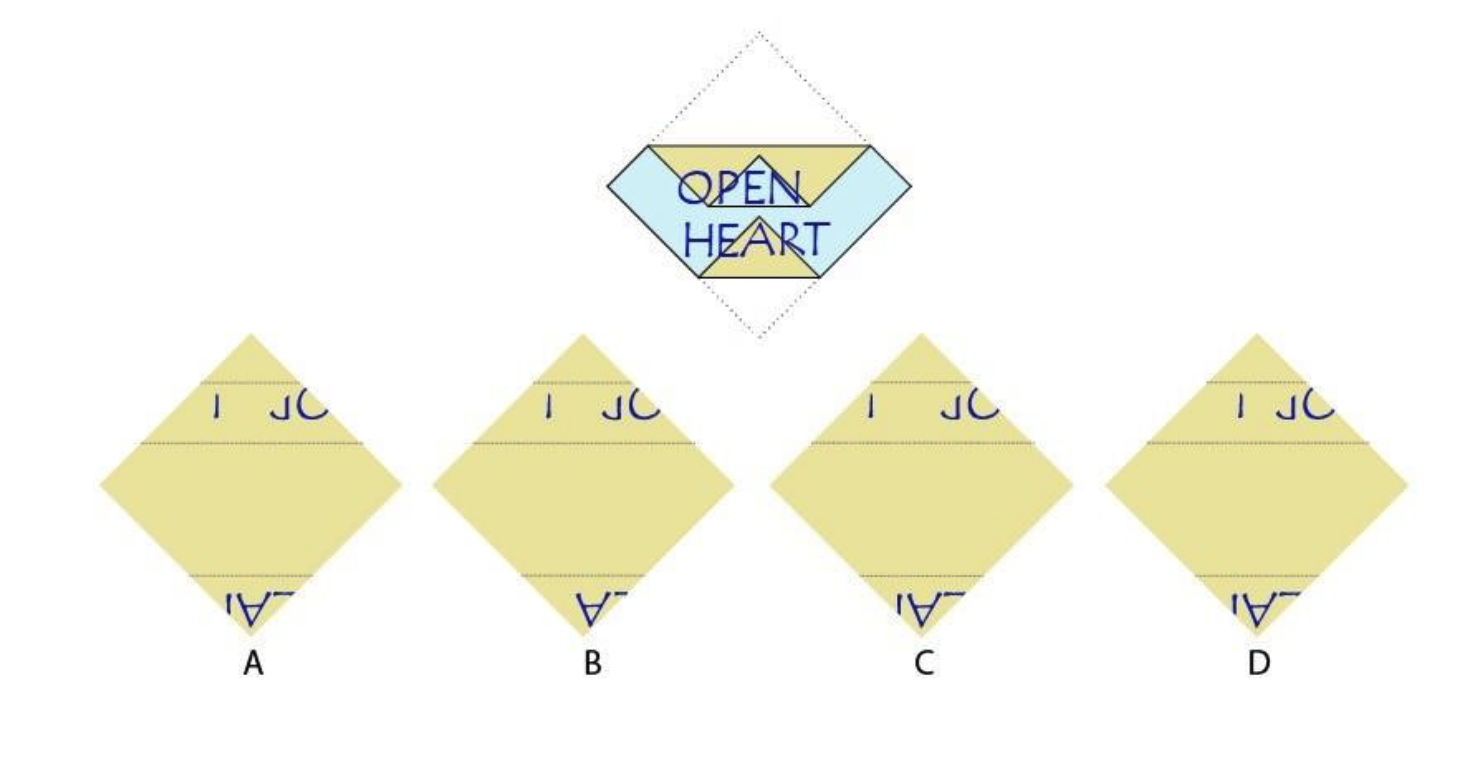 'OPEN HEART' is printed on a folded paper as shown below. Identify the CORRECT option when the paper is unfolded and seen from the other side.