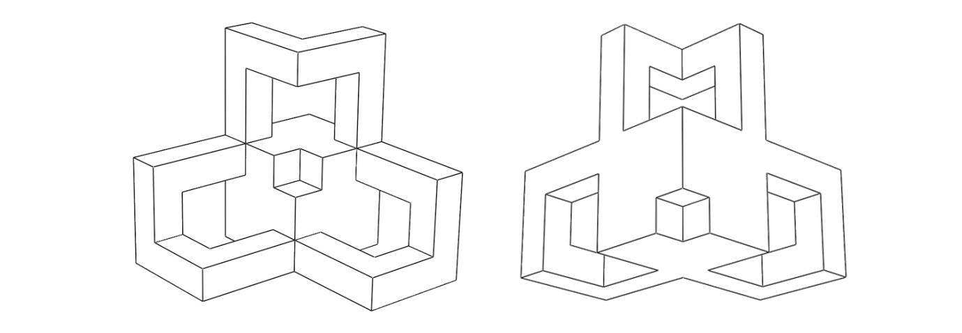 Shown below are two views of the same 3D object. How many non-contiguous surfaces are there in the object?