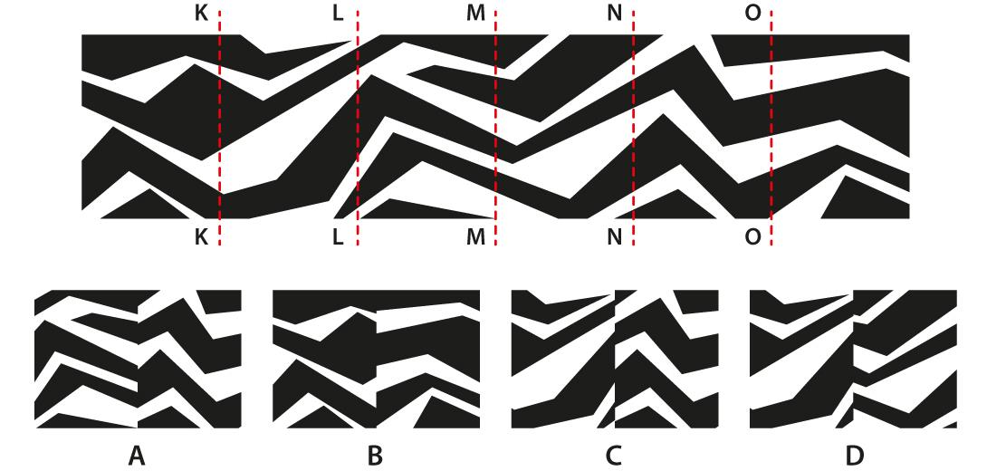 Shown below is a wooden partition with hinges along KK, LL, MM, NN and OO. The partitions are folded in such a way that only two panels are to be visible side by side at any time. Which of the given option(s) showing the folds is/are possible?