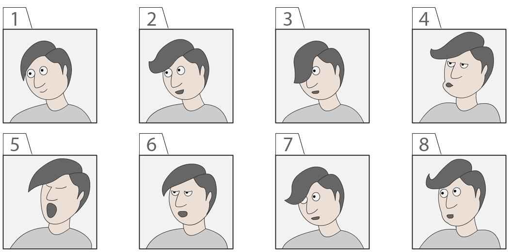 Below is an animation sequence of Raju playing with his hair. However except Frame no.1 all others seem to be mixed up. Choose the correct order.