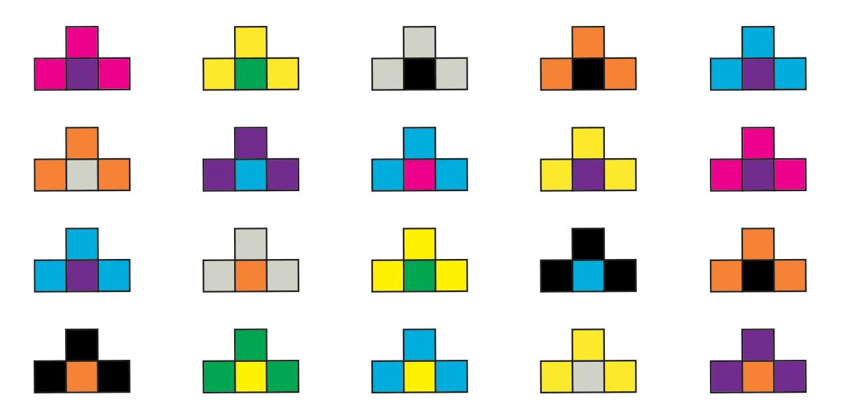 How many configurations of blocks appear only once in the figure given below?
