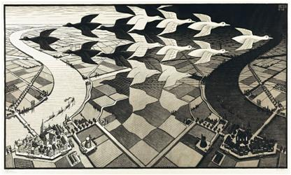 Which concept does this image by Escher illustrate?