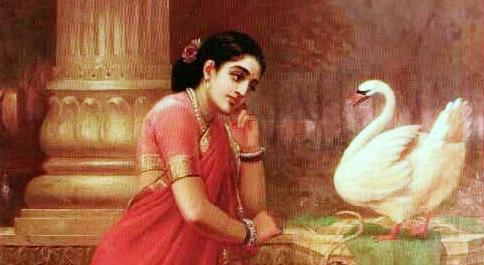 Who is the woman in this painting by Raja Ravi Varma?