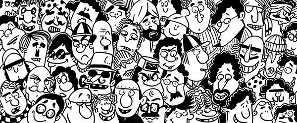 Count the number of people with a moustache in the picture below: