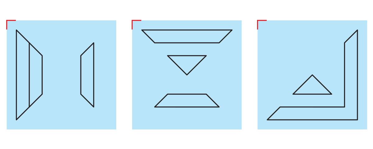 Three transparent glass pieces with different engravings are shown below. They are to be overlapped, one on top of the other, with the red corner exactly matching each other. What is the total number of triangles in the resultant figure?