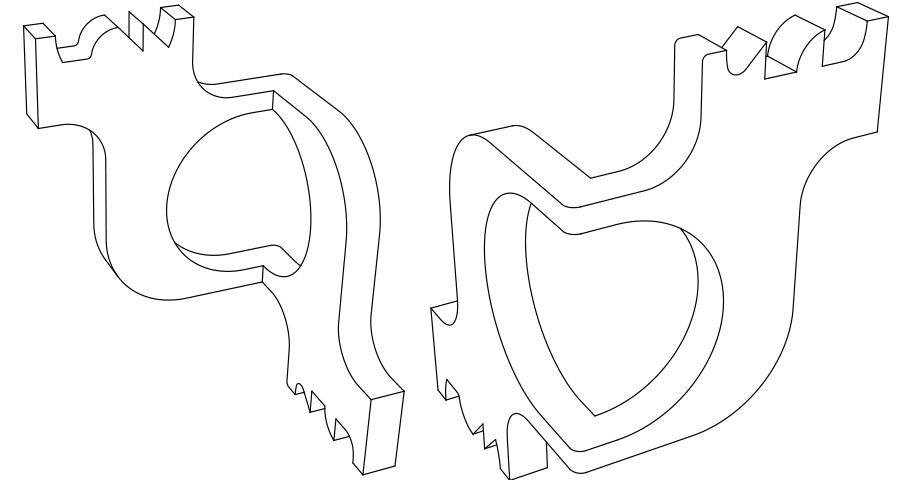 Two perspective views of the same solid object are shown below. Count the total number of surfaces in the object. Assume hidden surfaces to be flat.