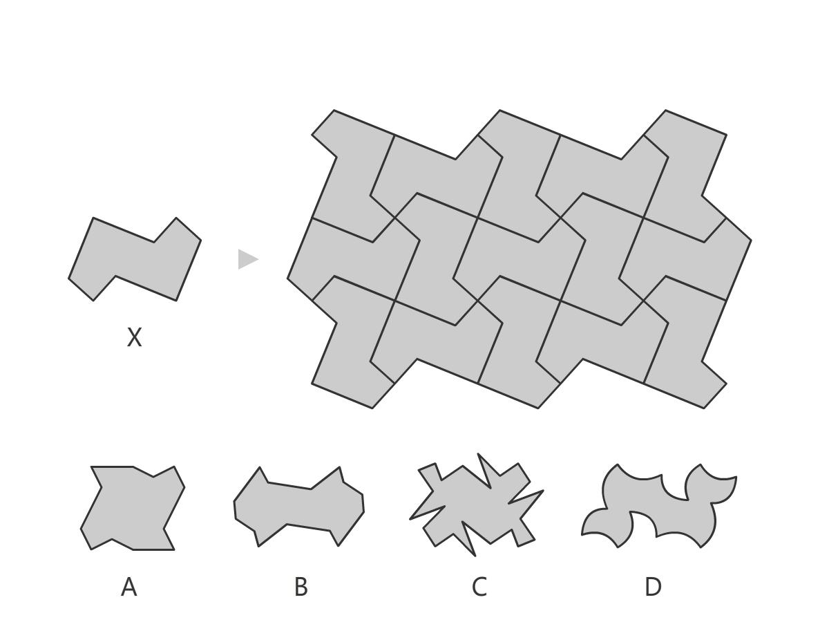 Tile X was used to create a seamless pattern when arranged as shown below. Which tile(s) from the options will create a seamless pattern (pattern without gaps)?