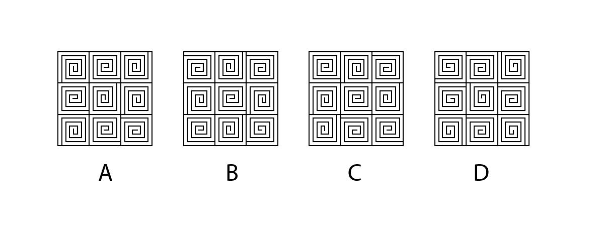 The following patterns are made on a wall by using ceramic tiles. Which of the given patterns is/are made from a single type of tile?