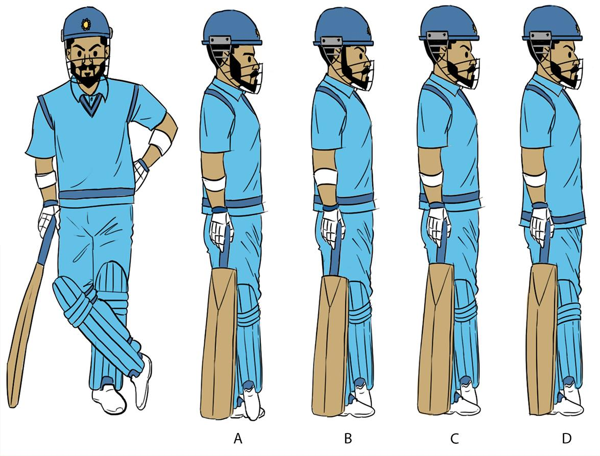Identify the correct profile of the cricketer that corresponds to the given front pose.