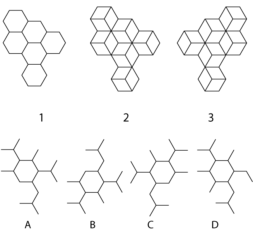 Figures 2 and 3 can be derived from figure 1 by overlapping some of the given options one at a time. If flipping and rotations are allowed, which option(s) will allow you to derive figure 2 and 3?