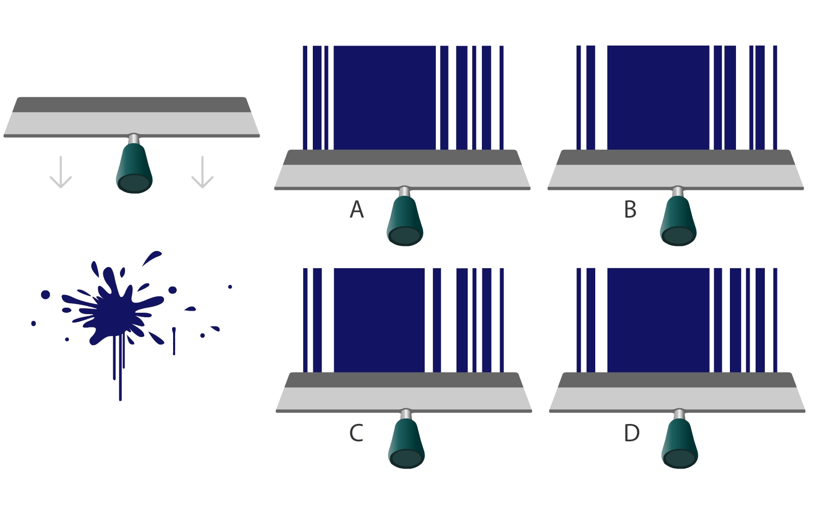 Shown below is a paint splatter on a wall surface. A paint squeegee is pulled over it. Which of the options correctly represents the part of the pattern formed?
