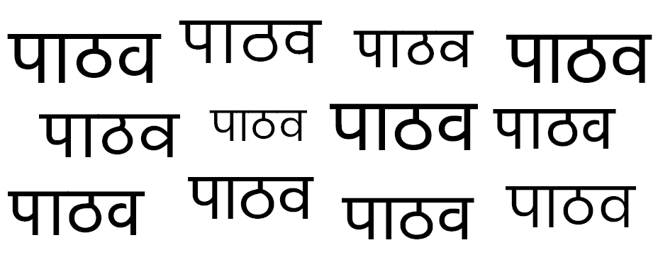 If each word is written in a single font and normal and bold versions of the same font are not to be counted separately, how many fonts are used in the given set of words?
