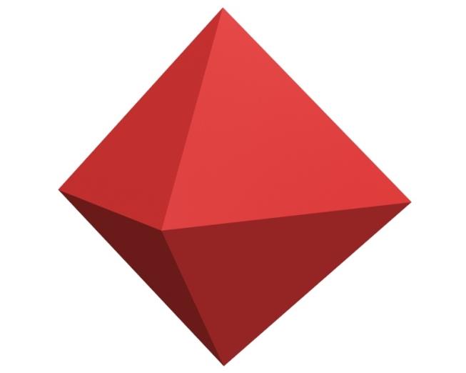 If a solid octahedron as shown in the figure is cut by a plane into two pieces, what is/are the possible shape(s) of the cross-section?