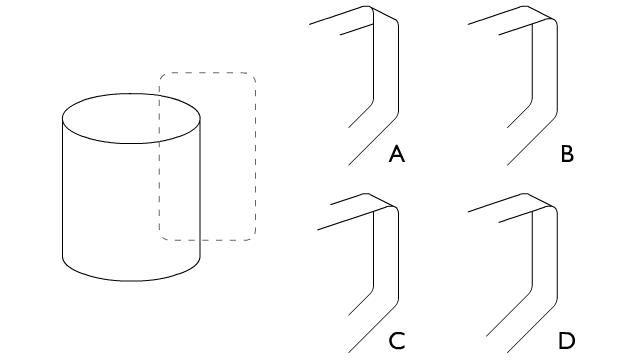 The handle was erased from the drawing of a mug. Which of the options represents the part that was erased?