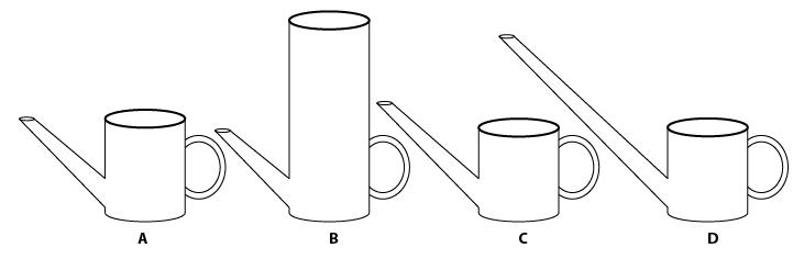 Which of the kettles shown below can hold the most amount of water when placed on an even, horizontal surface?