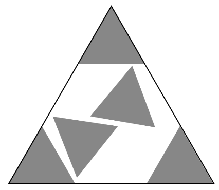 Five small triangles of equal size are fitted in a large triangle as shown below. Approximately what percentage (%) of area in the large triangle is empty?