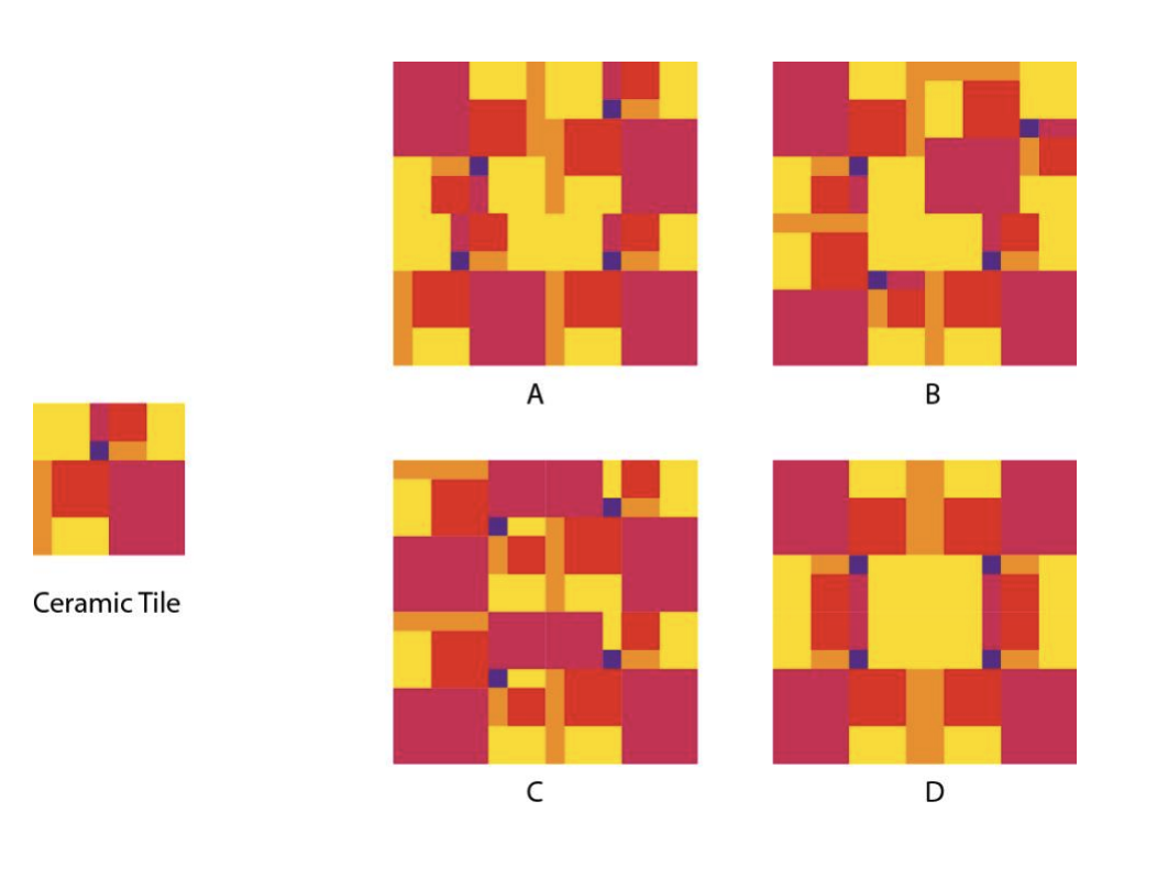 A contractor has a set of ceramic tiles of which one tile is shown on the left. Which of the options show(s) the pattern(s) created using this tile?