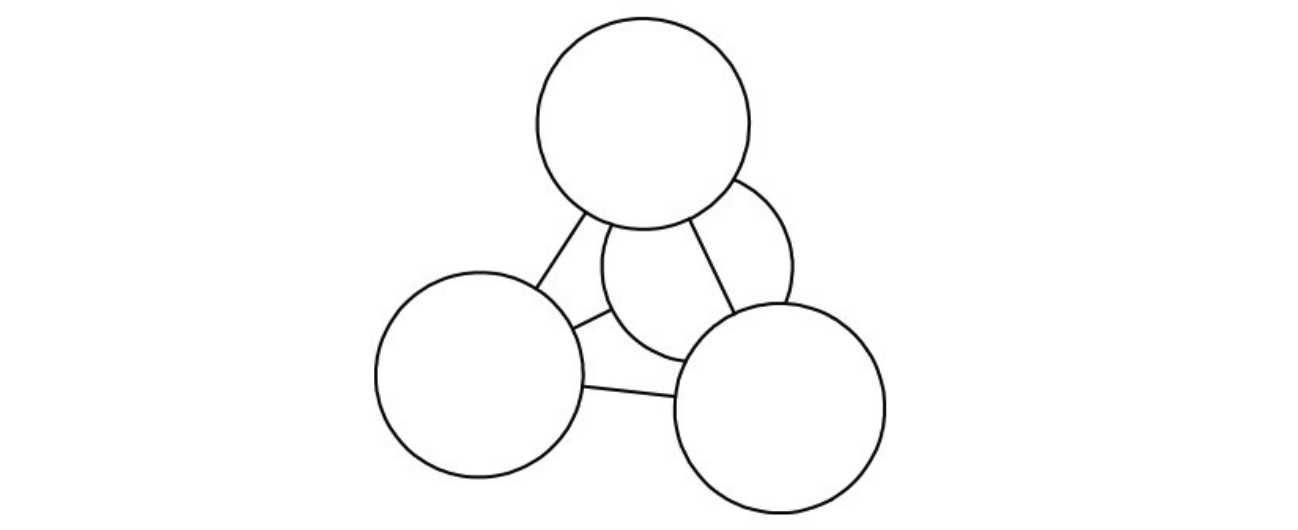 Shown below is a configuration of FOUR solid spheres each of radius 40 cm that are placed on four corners of a regular tetrahedron with side 120 cm. The centres of the spheres coincide with the corners of the tetrahedron. What is the radius (in cm) of the largest sphere that can be accommodated within the tetrahedron?