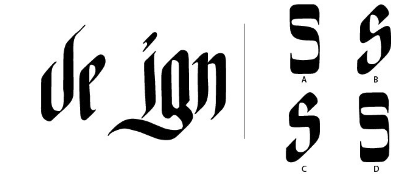 Which option has the same visual grammar of the letters on the left?